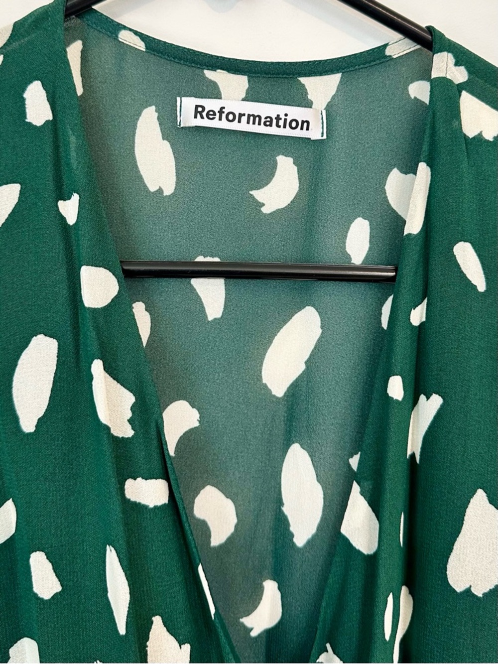 Reformation Mulberry Dress Forest Green & White Printed Wrap High-Low Dress - S - Picture 4 of 13
